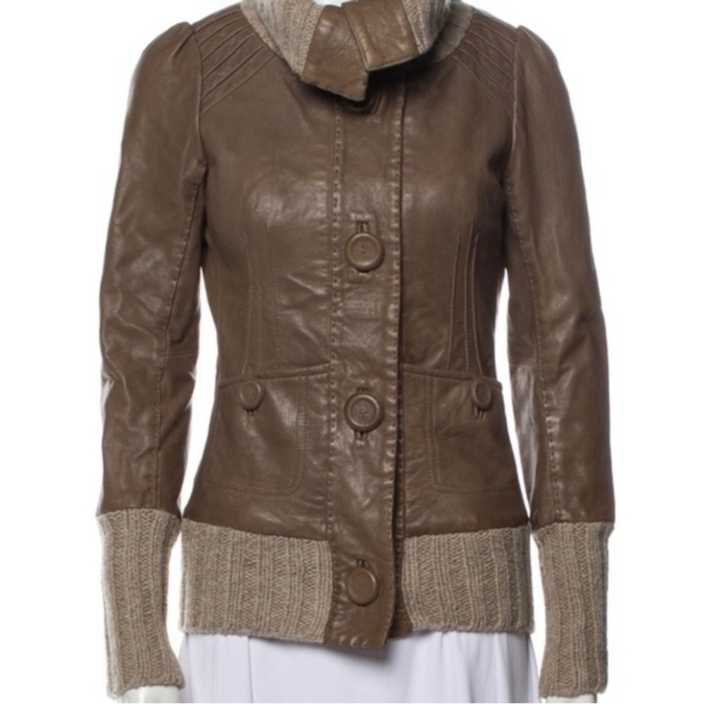 Mackage Tan Leather Jacket with Knit Details